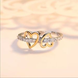 New Double Heart Lady Classic Cubic Zirconia Ring